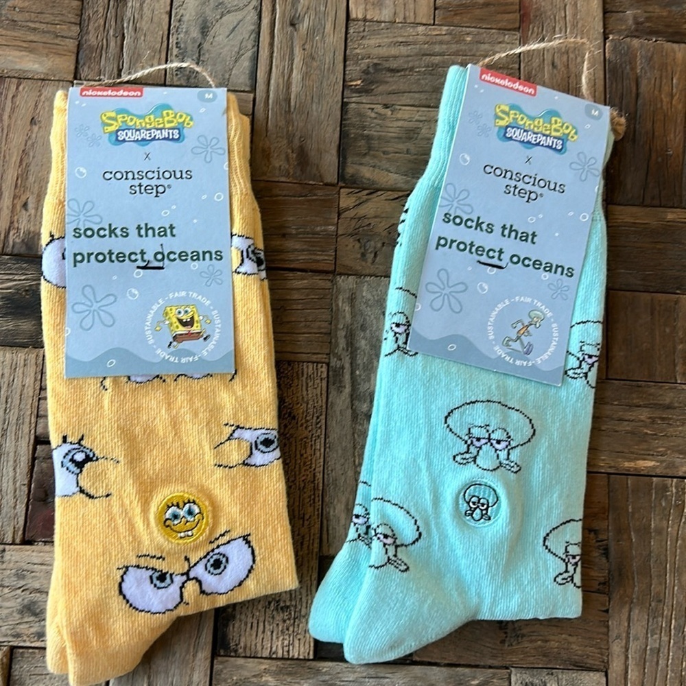 SpongeBob SquarePants X Conscious Step Socks 2 Pairs Unisex Squidward NWT